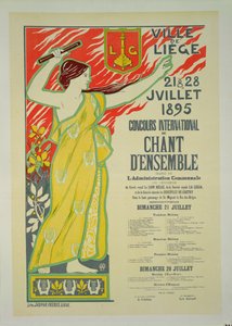 「インターナショナルアンサンブルソングコンテスト」を宣伝するポスターの複製、リエージュ、ベルギー、1895